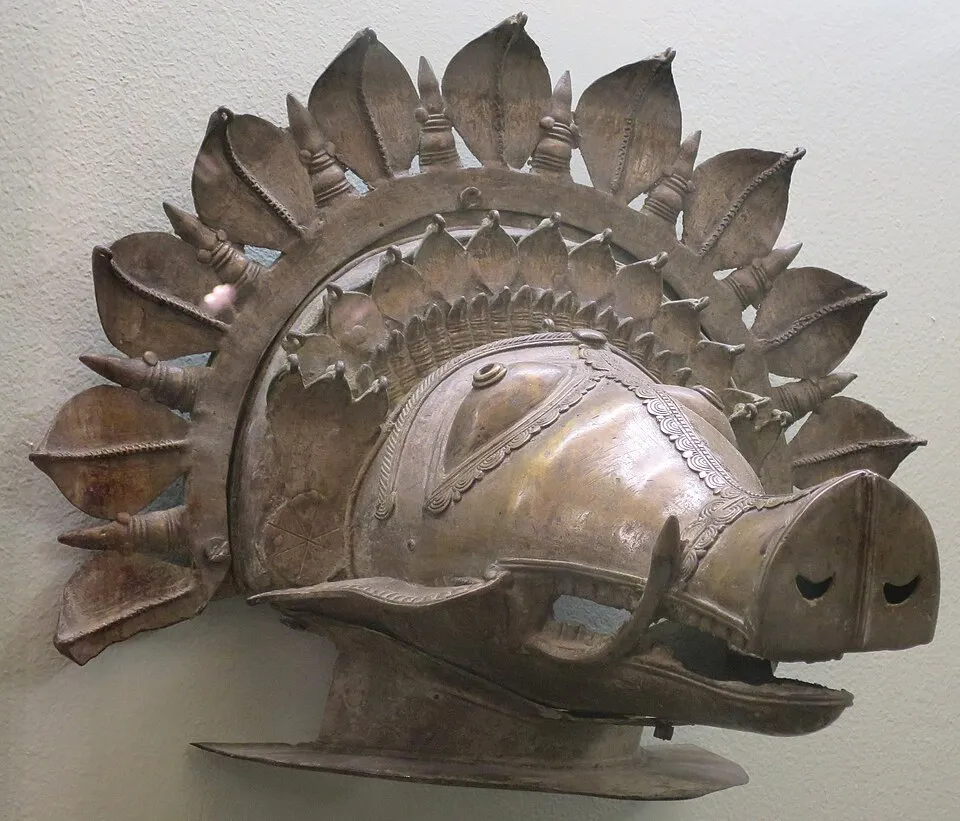 A copper Panjurli mask with a boar's face, 19th century
